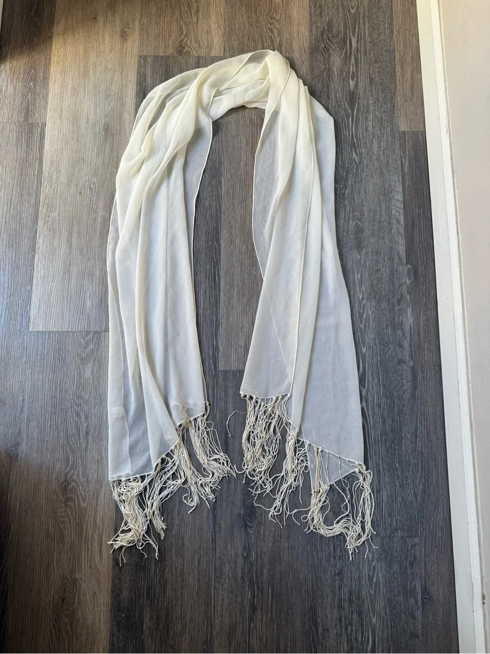 Elegant Sheer Cream Fringe Scarf - Lightweight Women’s Accessory